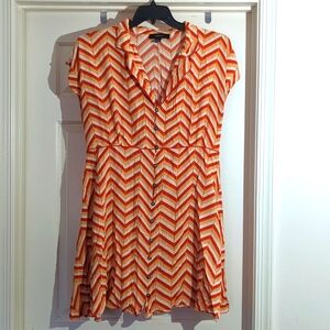 Coral, orange, and cream chevron print Buttondown Shirtdress